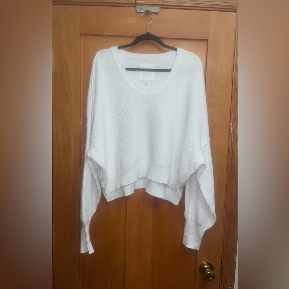 aerie White Oversized Cropped Waffle-Knit Sweater - Picture 2 of 6